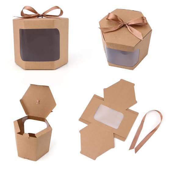 Custom Hexagonal Kraft Ribbon Gift Box