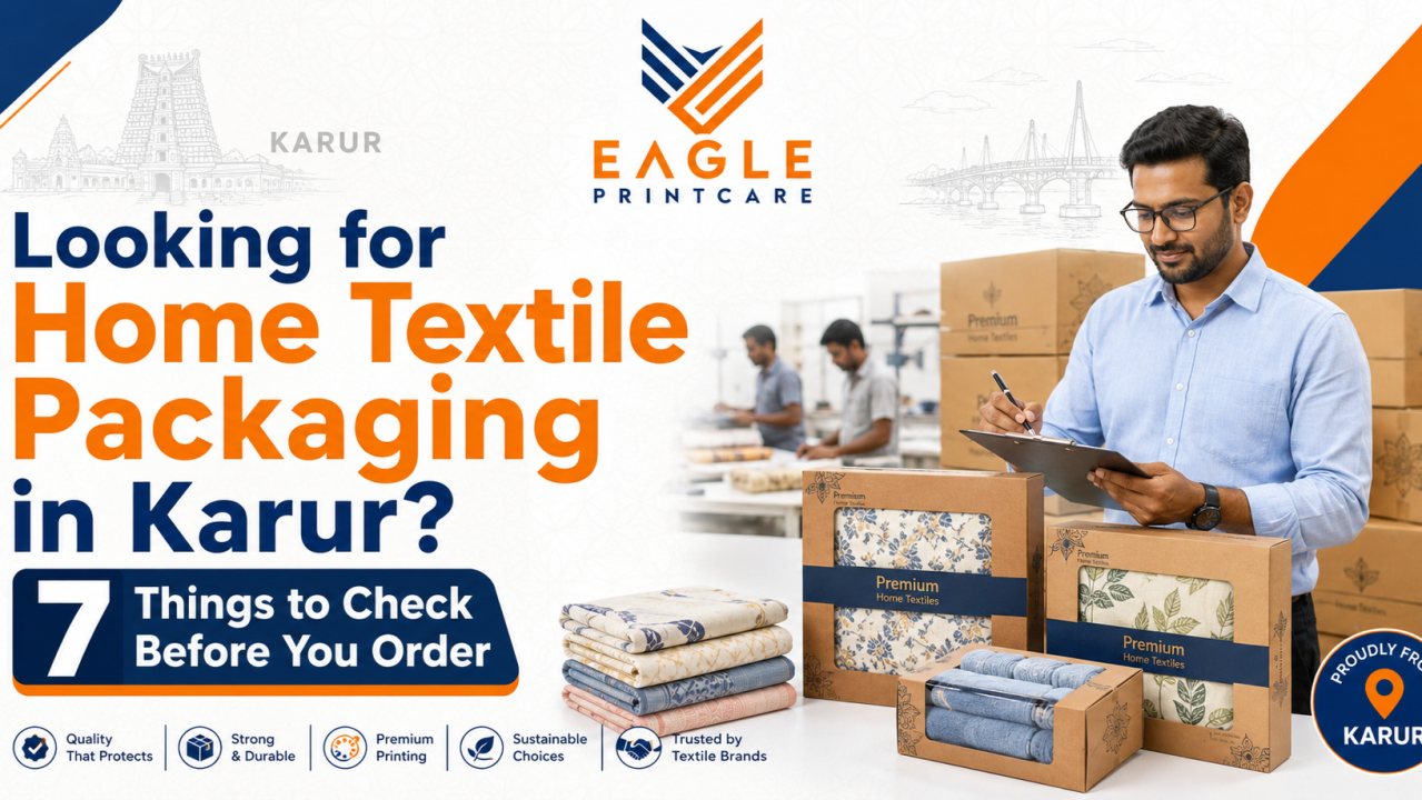 Home textile packaging guide featuring custom printed boxes for folded towels and bedsheets in Karur