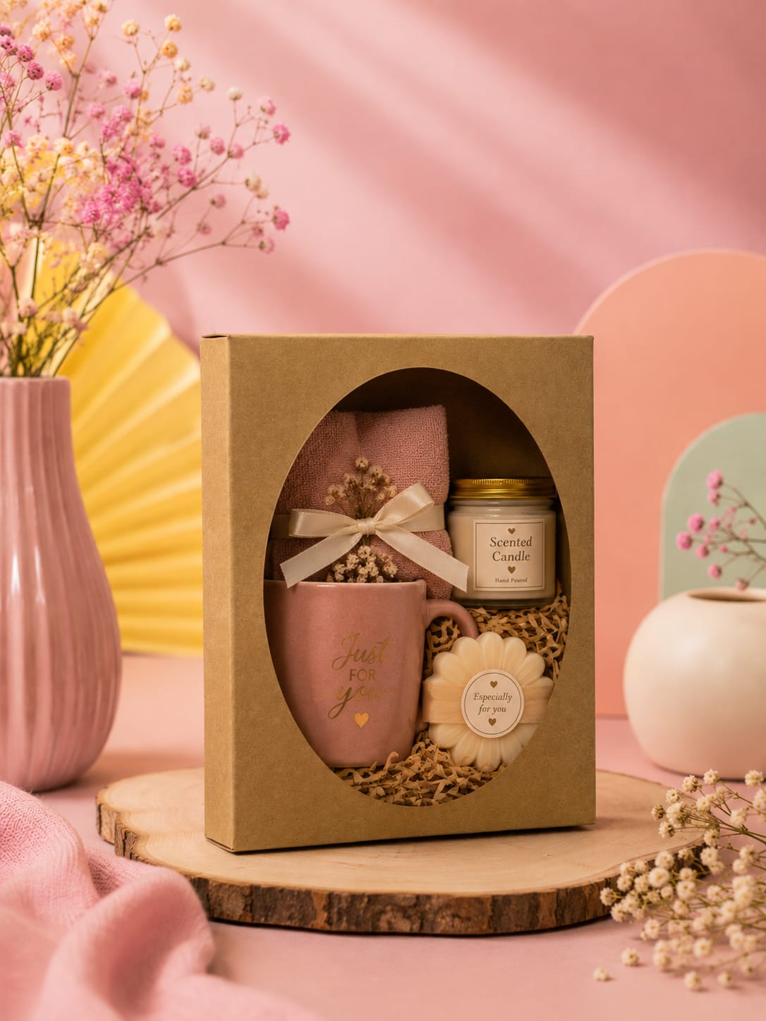 Kraft paper gift box with a large oval display window